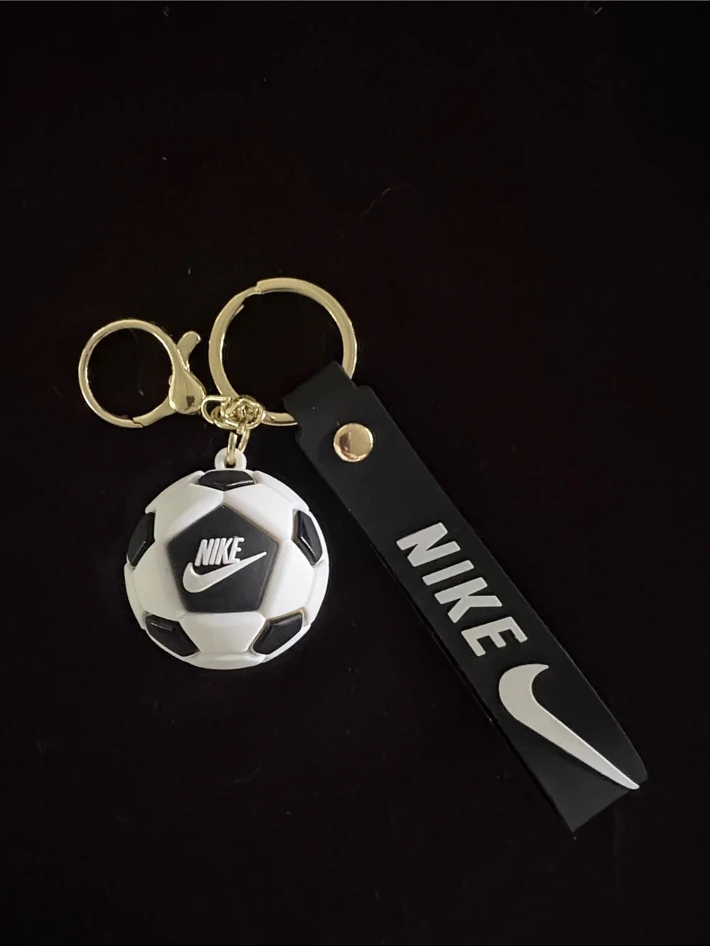Black and White Soccer Ball Keychain Bag Charm with Gold Ring